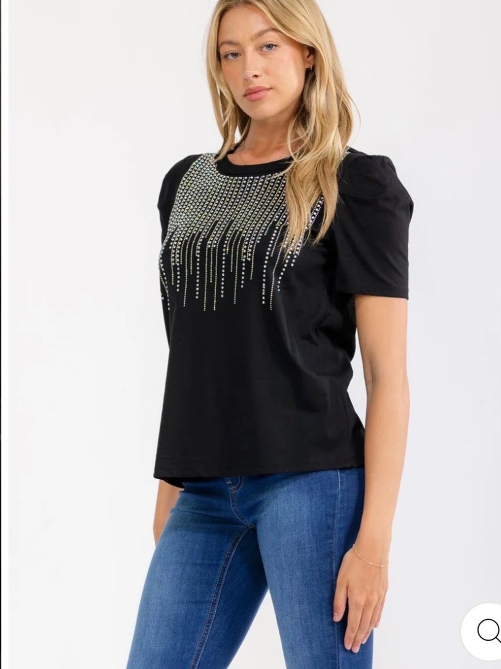 Rhinestone Detailed Tee NWT | XL  • Black • Short Sleeve Cotton Top